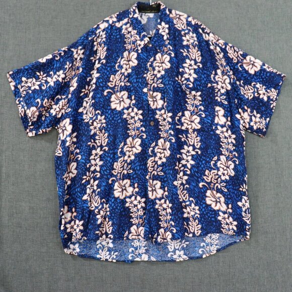 Pacific Line Other - Pacific Line Bora Bora Aloha Camp Shirt Mens XL Deep Blue w Hibiscus